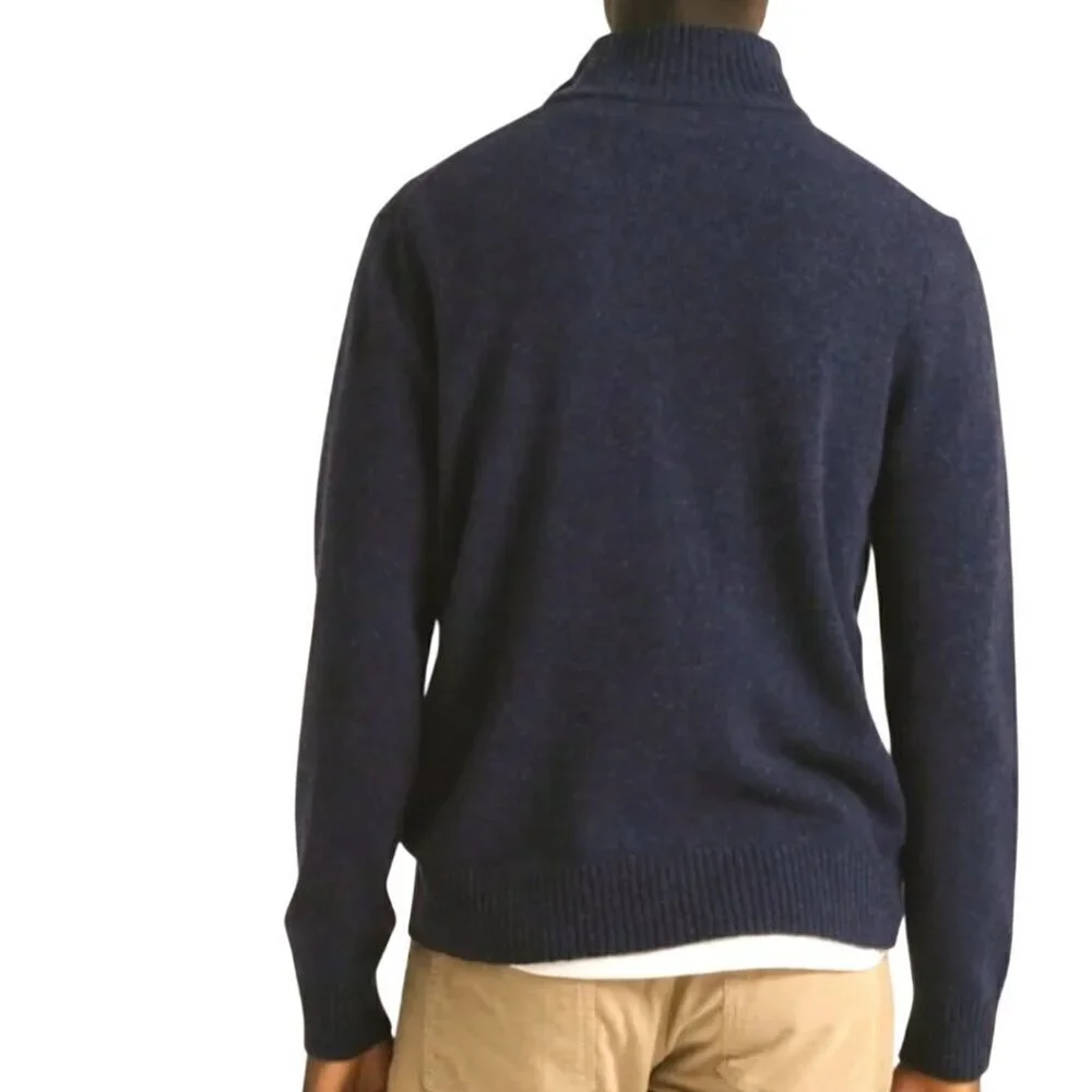 J. Crew Marled Blue Gray Merino Wool Blend 1/2 Zip Mock Neck Sweater Size M